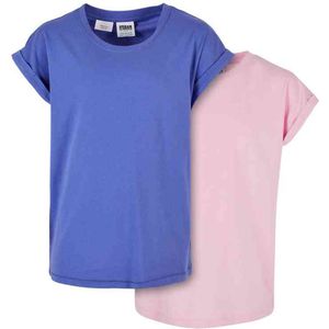 Urban Classics - Organic Extended Shoulder 2-pack Dames T-shirt - Kids 122/128 - Paars/Roze