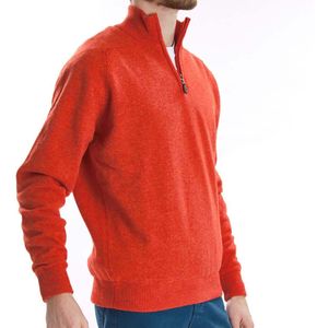Osborne Knitwear Trui met rits heren - Lamswollen schipperstrui heren - sweater heren met rits - Inferno - L