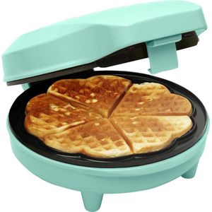 Bestron Wafelijzer voor klassieke hartwafels, Wafelmaker voor wafels in hartvorm, met indicatielampje & antiaanbaklaag, retro-design, 700 Watt, kleur: mint