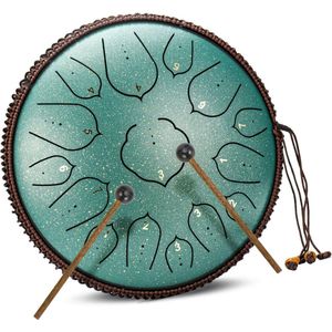 Tongdrum - 14 Inch 35 cm - Stalen Tong Drum - D Sleutel - 15 Notities - Percussie-Instrument - Hand Pan Drum Met Drum Hamers/Draagtas (Blauw)