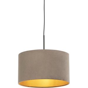 QAZQA combi - Landelijke Hanglamp met kap - 1 lichts - Ø 350 mm - Taupe - Woonkamer | Slaapkamer | Keuken