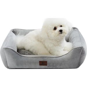 Hondenbed voor kleine honden, 55 x 45 x 16 cm, wasbaar hondenkussen, afneembare hoes, hondensofa, hondenmand met verhoogde randen, wollig kattenbed, hondenbed met noppen, grijs