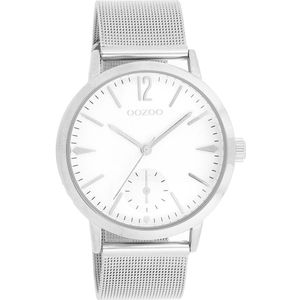 OOZOO Timepieces - Zilverkleurige horloge met zilverkleurige metalen mesh armband - C8610
