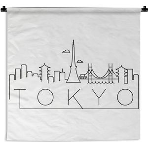 Wandkleed Wereldsteden - Skyline Tokyo zwart op wit Wandkleed katoen 150x150 cm - Wandtapijt met foto