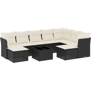 vidaXL Loungeset 10-delig - Zwart - Inclusief Kussens