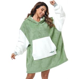 Oversized hoodie-deken, draagbare deken, hoodie-deken, lichte capuchondeken, behaaglijke fluwelen deken, warme hoodie-sweatshirt met zak en elastische mouwen, voor volwassenen, dames en heren,