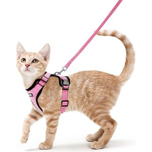 Kattenharnas met riem, ontsnappingsbestendige kattenriem, kitten puppy harnas verstelbaar kattenharnas zacht borstharnas voor katten kleine honden konijnen reflecterende streep kattenvest