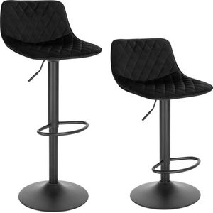 Barkruk - Industrial - Zwart - Velvet - Met rugleuning - In hoogte verstelbaar - Set van 2