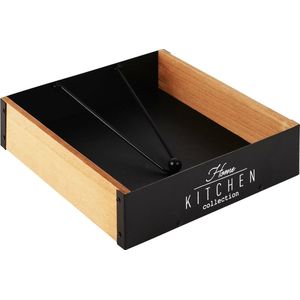 Dekoratief | Servettenhouder 'Home Kitchen', naturel/zwart, hout, 19x19x5cm | A225560