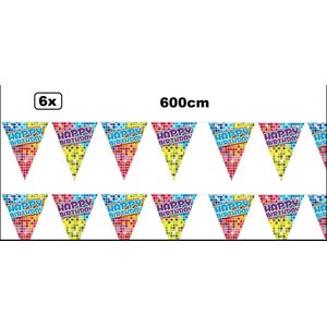 6x Vlaggenlijn Happy Birthday 6 meter - Disco Verjaardag thema feest happy fun festival party