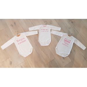 Baby set van 3 meisjes rompers met tekst roze  lange mouw  maat 50-56