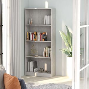 The Living Store Boekenkast - Betongrijs - 60 x 24 x 142 cm - Hoge boekenkast met 4 schappen - Eenvoudig te monteren - Bewerkt hout
