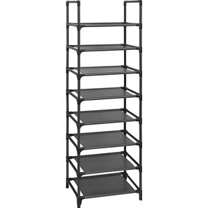 Schoenenrek met 8 planken, Staand rek, Multifunctioneel, Schoenopslag, Metalen frame, Vliesstof, voor 16-20 paar schoenen, Gang, Slaapkamer, Keuken, 46 x 28 x 145 cm, zwart LSR24BK