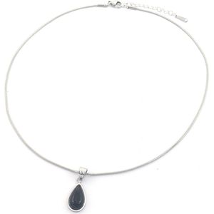 Ketting met Druppel - RVS - Lengte 39-44 cm - Zilverkleurig en Zwart
