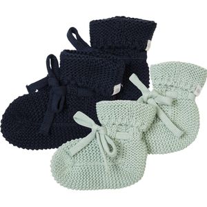 Noppies - Geschenkverpakking - Gebreide slofjes - 2paar - Baby 0-12mnd - Biologische katoen - Giftset - Cadeaudoosje - Newborn - Kraamcadeau - Babyshower - Sint - Navy - Grey Mint