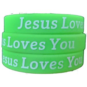 Siliconen Armband - Jesus Loves You - Groen