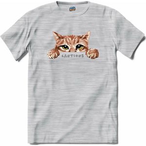 Cautious Cat | Katten - Kat - Cats - T-Shirt - Unisex - Donker Grijs - Gemêleerd - Maat 3XL
