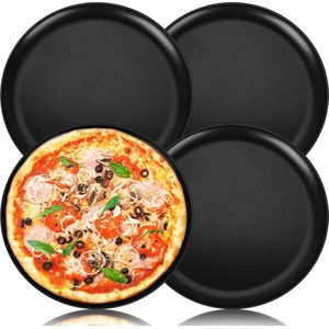 Set van 4 Roestvrij Staal Ronde Pizzavorm - Pizzabakplaat 26 cm Antiaanbaklaag - Bakken en Serveren - Gezond en Duurzaam - Gemakkelijk te Reinigen