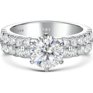 Serena - 18k Witgouden Moissanite Ring met Dubbele Pavé Zijstenen