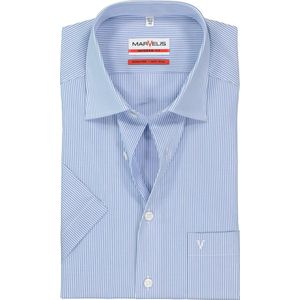 MARVELIS modern fit overhemd - korte mouw - blauw-wit gestreept - Strijkvrij - Boordmaat: 43