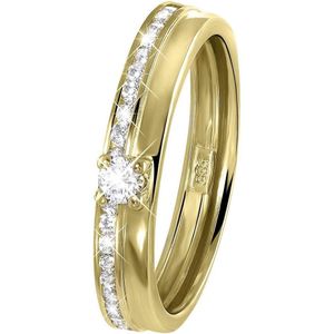Lucardi Dames Ring met zirkonia - Ring - Cadeau - 14 Karaat Goud - Geelgoud