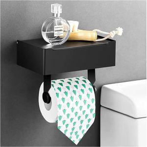 SwissBex - Toiletrolhouder - WC Rolhouder - Tissuebox houder - Zelfklevend of Borend - RVS - Zwart - Toiletpapier houder