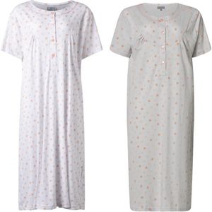 2 Dames nachthemden korte mouw van cocodream 614626 in wit en grijs maat S