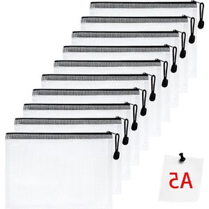 10 stuks A5 plastic portefeuilles - rits File Wallet Zip Lock zakken - zwart - voor school kantoor huiswerk reizen opbergzakken