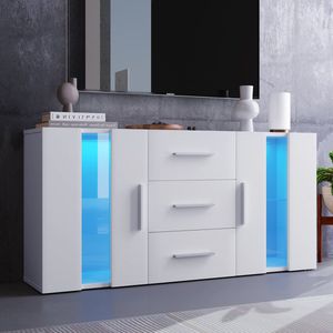 LED dressoir ladekast- TV kast lowboard met 16 kleuren LED verlichting- voor eetkamer woonkamer-140*35*70cm Wit