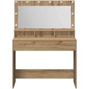 vidaXL - Make-up - Tafel - met - LED - Lichten - in - Ambachtelijk - Eiken, - 100x41x135 - cm