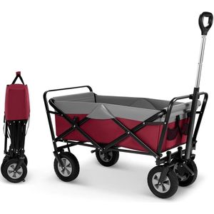 Tuinwagen - Tuinkar - Bolder - Transport - Strand - Boodschappen - Heavy-duty - Plat- en - Hekwerkontwerp - Voor Tuin - Erf - en Magazijn - Ergonomische Handgreep - 100L - 360° Draaibare Wielen - Draagvermogen 80kg - Fuchsia en Grijs