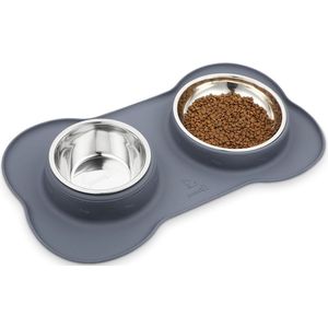 Hondenbak voor middelgrote honden, voerbak voor honden, kattenbak met dubbele 750 ml roestvrijstalen voerbak, voederbak met antislip siliconen dienblad, voederbak, kattenbakset, waterbak, L,