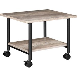 Printertafel, printerwagen met vergrendelbare wielen, printerstandaard op wielen met 2 niveaus, printerhouder industrieel design, 48,5 x 40 x 36,5 cm, voor kantoor, fax, grijs en zwart