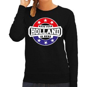 Have fear Holland is here sweater met sterren embleem in de kleuren van de Nederlandse vlag - zwart - dames - Holland supporter / Nederlands elftal fan trui / EK / WK / kleding L