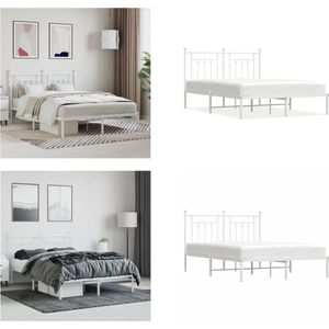 vidaXL Bedframe met hoofdbord metaal wit 140x190 cm - Bedframe - Bedframes - Tweepersoonsbed - Bed