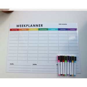 Weekplanner - Whiteboard Magnetisch - 43x30cm - inclusief whiteboard stiften met wisser