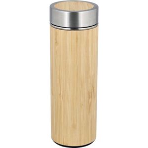 Moderne Bamboe Thermosfles - Met Filter - 400 ml - 6.6 x 6.6 x 21 cm