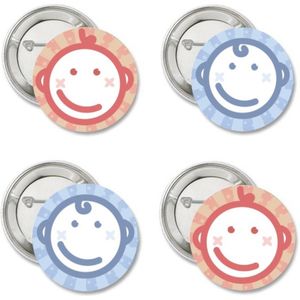 12 Genderreveal Buttons Happy Face roze en blauw - geboorte - baby - kraamfeest - genderreveal - babyshower - button