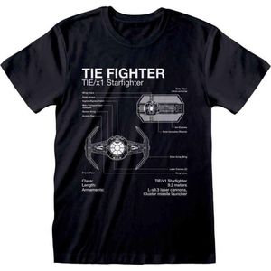 Star Wars - Tie Fighter Sketch  T-shirt Zwart