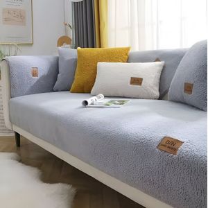 E-shop4u® - Bankhoes - Sofahoes - Bankhoezen - Anti-slip - 100% Katoen - Zachte Pluche Couch Cover - ook l-vormige - Bank Beschermhoes - 90x180cm - Lichtgrijs - bankhoes hoekbank - sofa cover - bank hoes - bank beschermer - kussenhoes