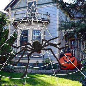 Giant Spider Web Halloween Decoraties Outdoor En Indoor Grote spinnenwebben Tuin Decor Mesh Buiten Ornamenten Haloween Huis Opknoping Plafond Deco Pack Volgende dag Levering Grote Spiderwebs Accessoir