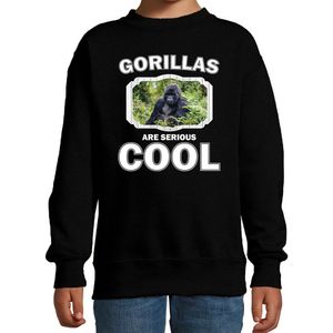 Dieren gorilla apen sweater zwart kinderen - gorillas are serious cool trui jongens/ meisjes - cadeau gorilla/ gorilla apen liefhebber - kinderkleding / kleding 98/104