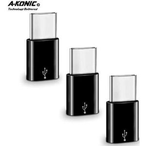 A-Konic ©- Set van 3 verloop adapter MICRO USB-adapter naar USB-C | Opzetstuk | Micro-USB to USB C Converter | Zwart