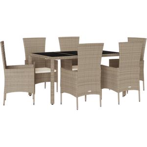 vidaXL Tuinset - Tuinsets - Loungeset - Tuintafel - 7-delige Tuinset met kussens poly rattan beige