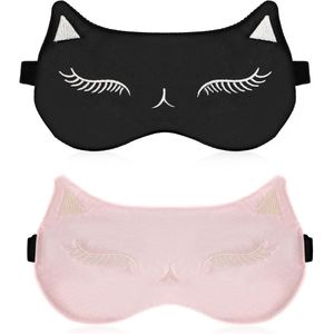 Schattig zijden oogmasker kat - 2 stuks verstelbaar satijnen slaapmasker - reizen oogbedekking voor vrouwen en meisjes Slaapmasker