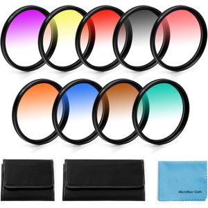 Kleurfilter Set 67 mm - 9-delige Filter Set voor DSLR Camera - Geschikt voor Canon, Nikon, Sony, Pentax, Olympus, Fuji - Lens Filtertas - Reinigingsdoek