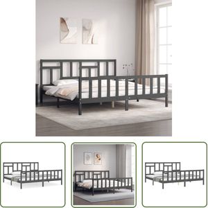 The Living Store Bedframe Massief Grenenhout - Grijs - 205.5 x 205.5 x 100 cm - Multiplex Lattenbodem