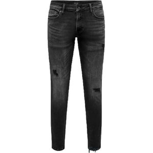 Jeansbroek- jeans heren- Onsloom slim- Black- Only & Sons- Spijkerbroek- Zwart- Scheuren- Destroyed- W28L32