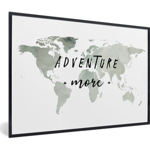 Fotolijst incl. Poster - Wereldkaart - Adventure more - Waterverf - 120x80 cm - Posterlijst