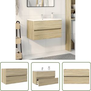 The Living Store Wastafelkast 80x38,5x45 cm spaanplaat sonoma eikenkleurig - Badkamermeubel - Wastafelkast - Sonoma Eiken - Opbergruimte - Badkamerspiegel